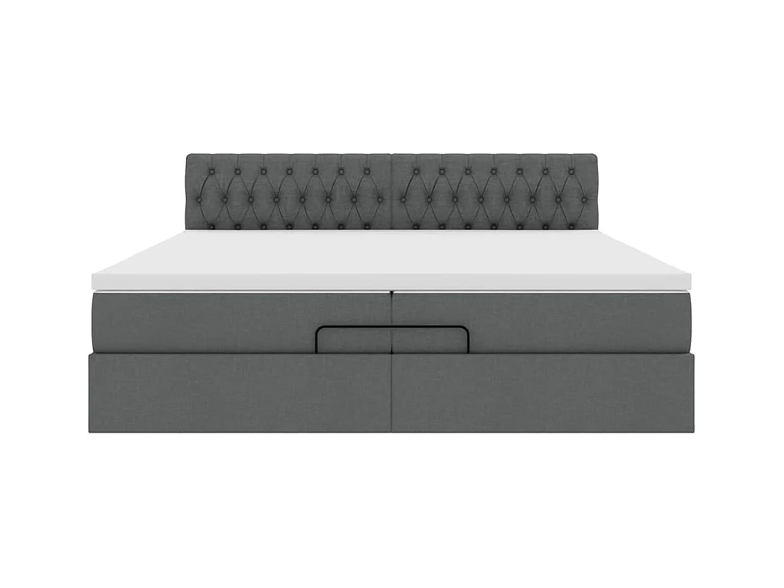 Cadre de lit ottoman avec matelas gris foncé 200x200 cm tissu