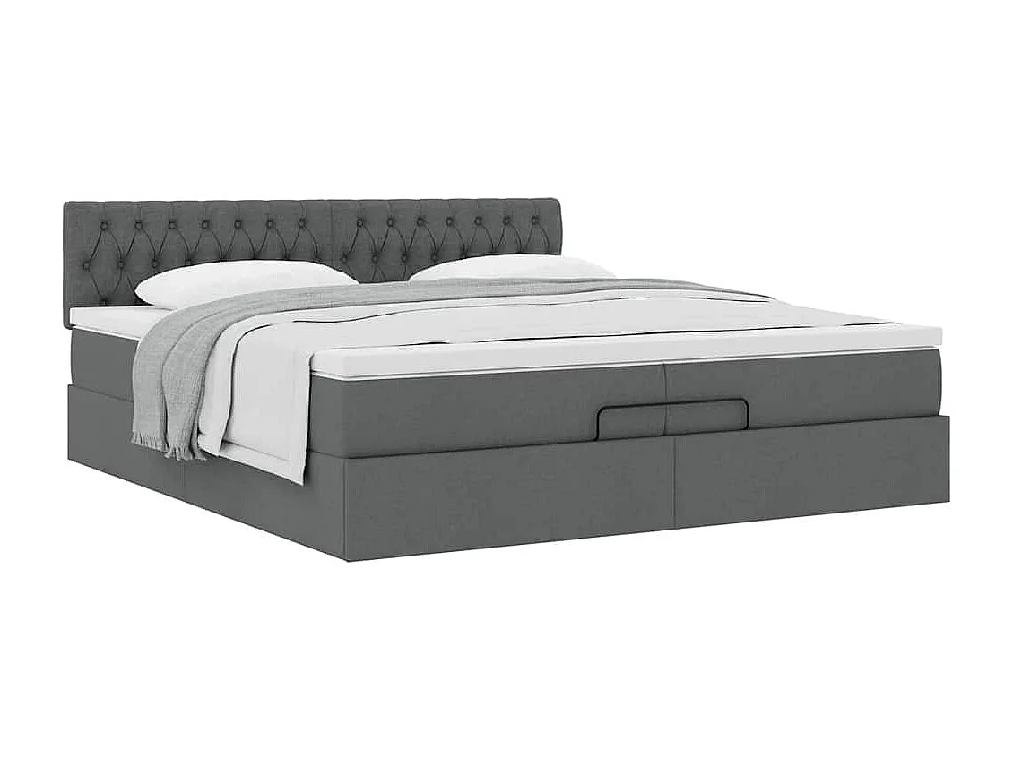 Cadre de lit ottoman avec matelas gris foncé 200x200 cm tissu