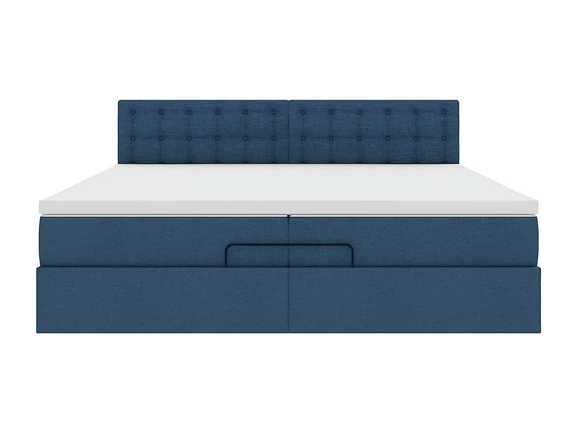 Struttura Letto Pouf con Materasso Blu 200x200 cm in Tessuto