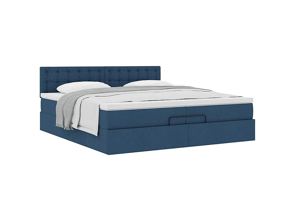 Cadre de lit ottoman avec matelas bleu 200x200 cm tissu