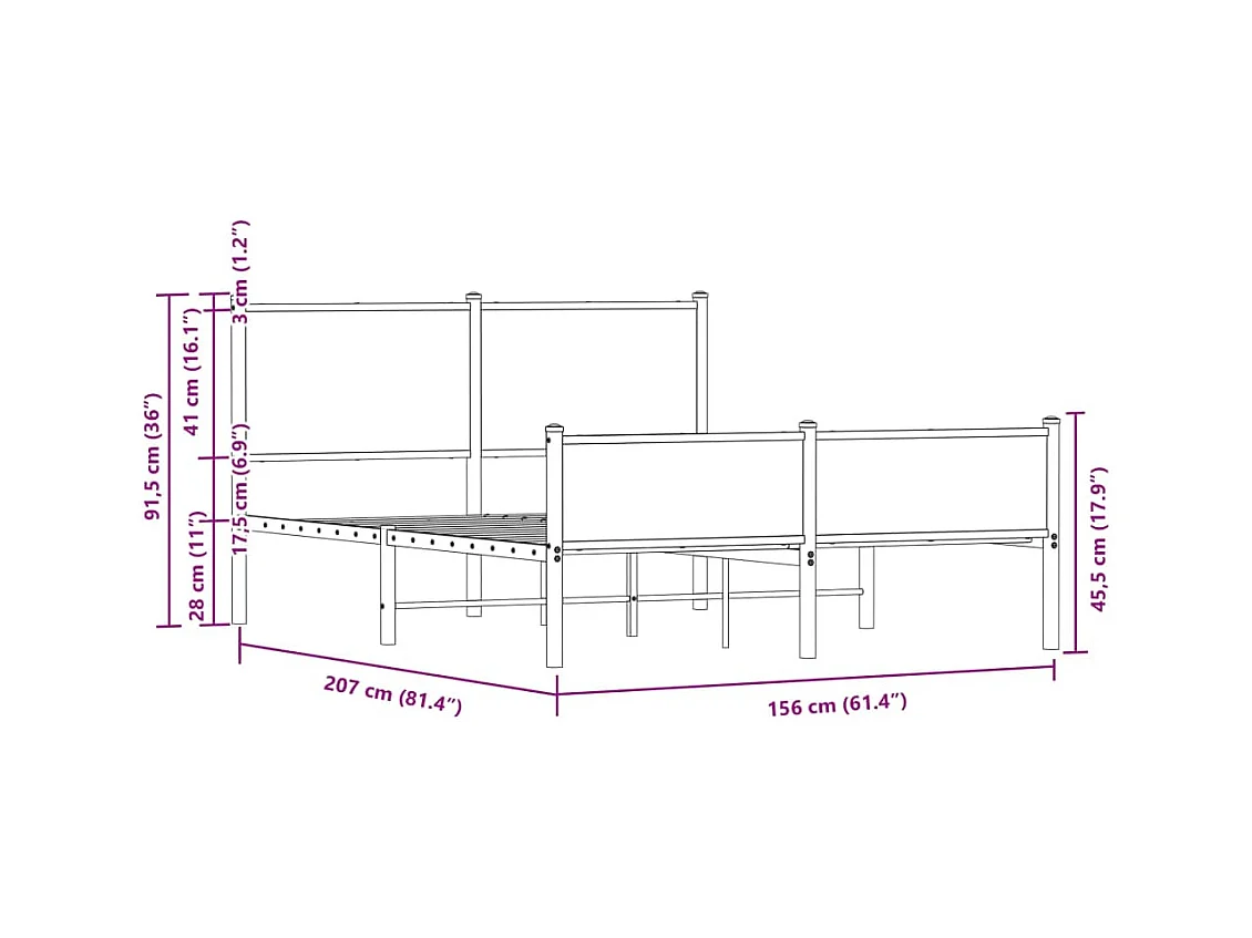 Cadre de lit en métal sans matelas chêne sonoma 150x200 cm