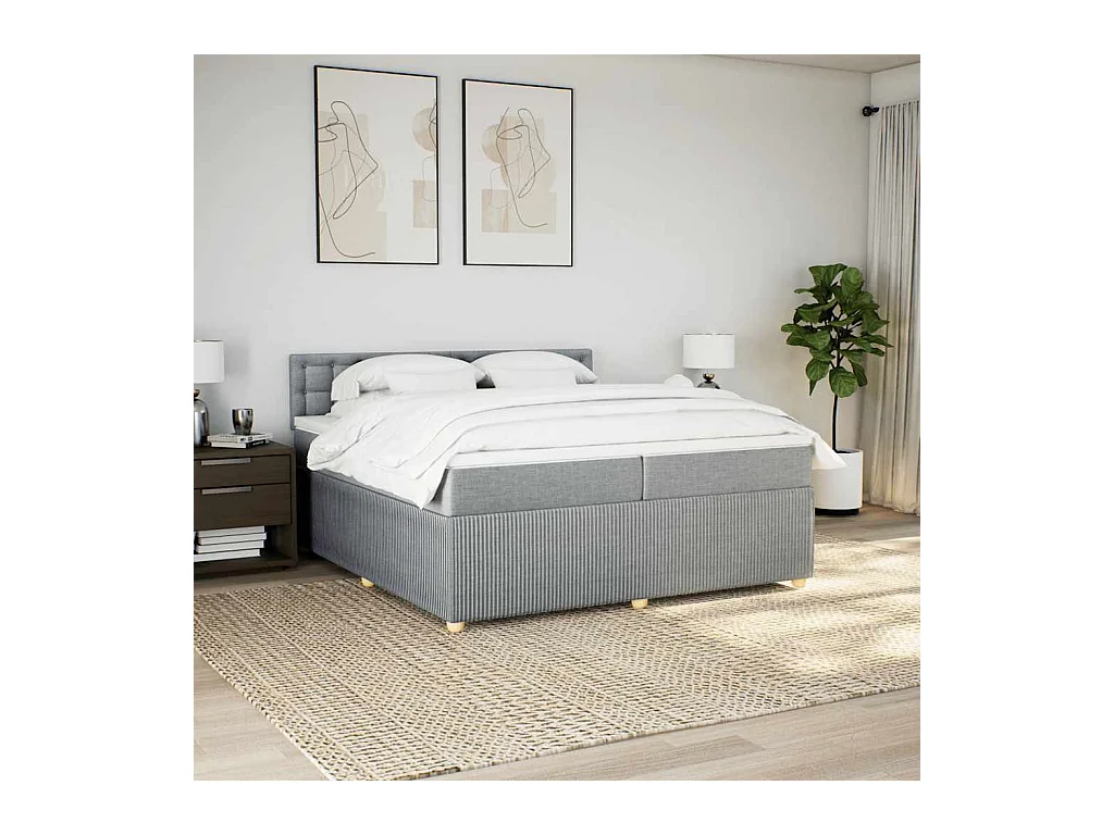 Boxspringbett mit Matratze Hellgrau 200x200 cm Stoff