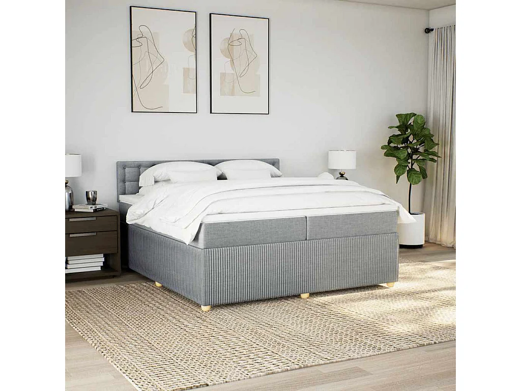 Cama com molas/colchão 200x200 cm tecido cinza-claro
