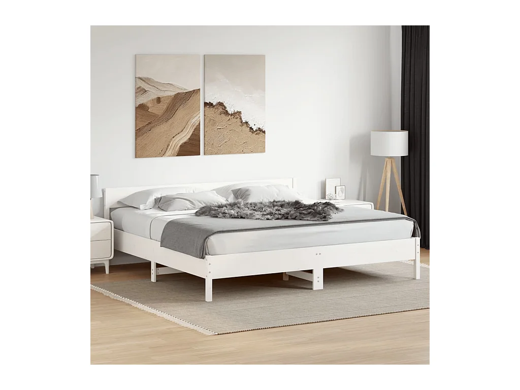 Cadre de lit sans matelas blanc 200x200 cm bois massif de pin