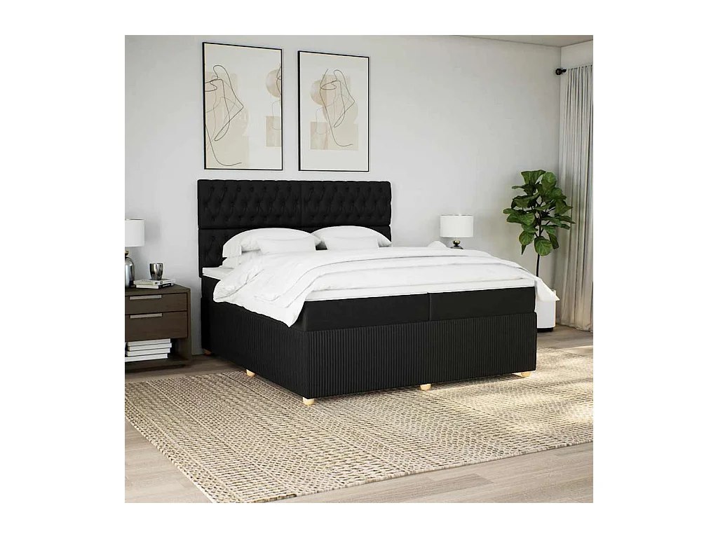 Sommier à lattes de lit avec matelas Noir 200x200 cm Tissu