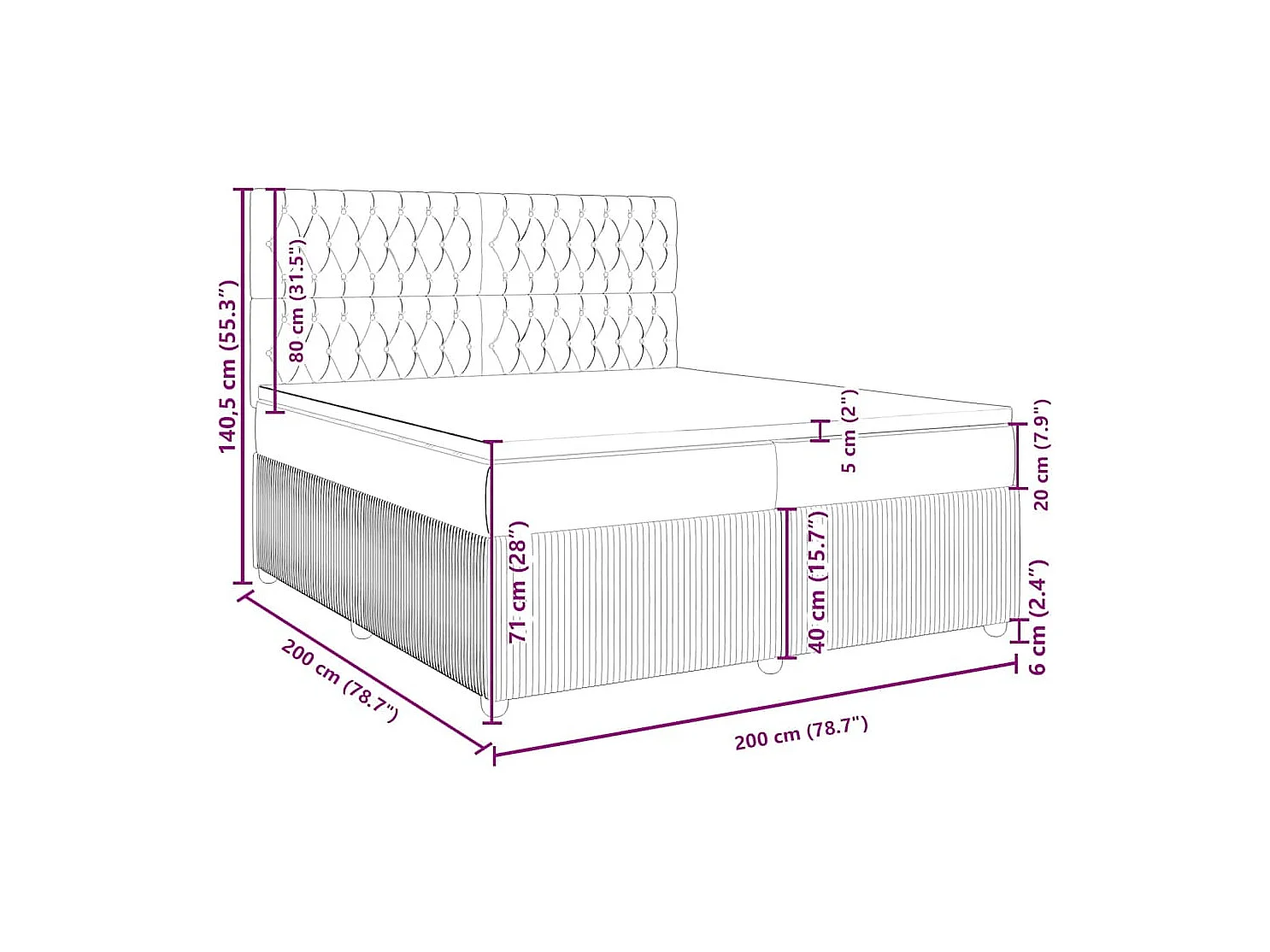 Sommier à lattes de lit avec matelas Noir 200x200 cm Tissu