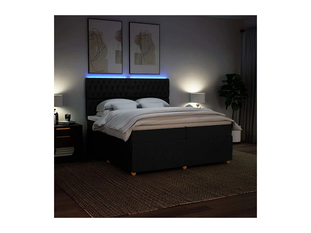 Sommier à lattes de lit avec matelas Noir 200x200 cm Tissu