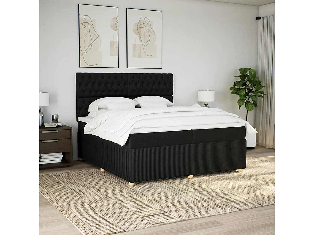 Cama box spring con colchón tela negro 200x200 cm