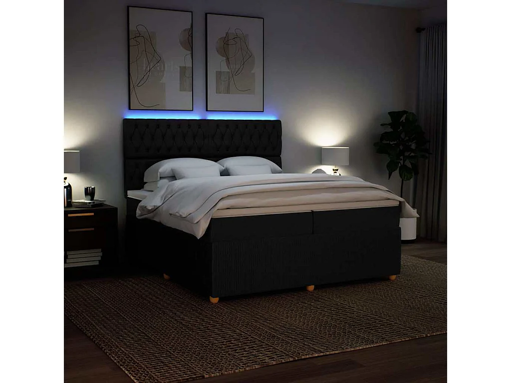 Cama box spring con colchón tela negro 200x200 cm