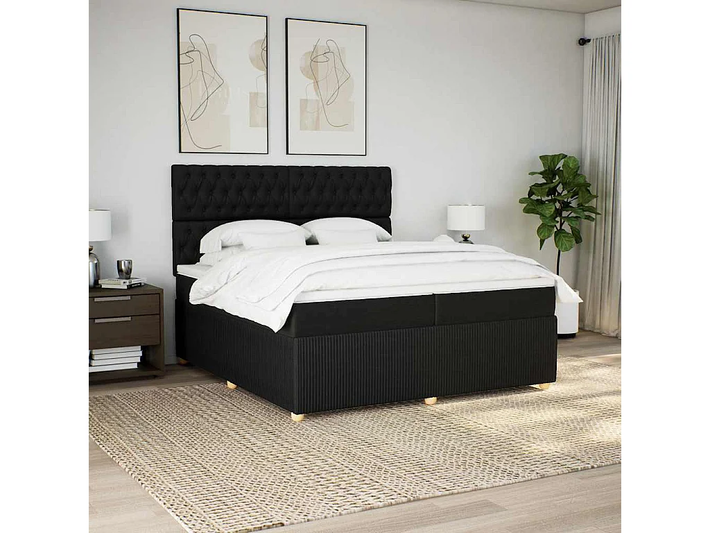 Giroletto a Molle con Materasso Nero 200x200 cm in Tessuto
