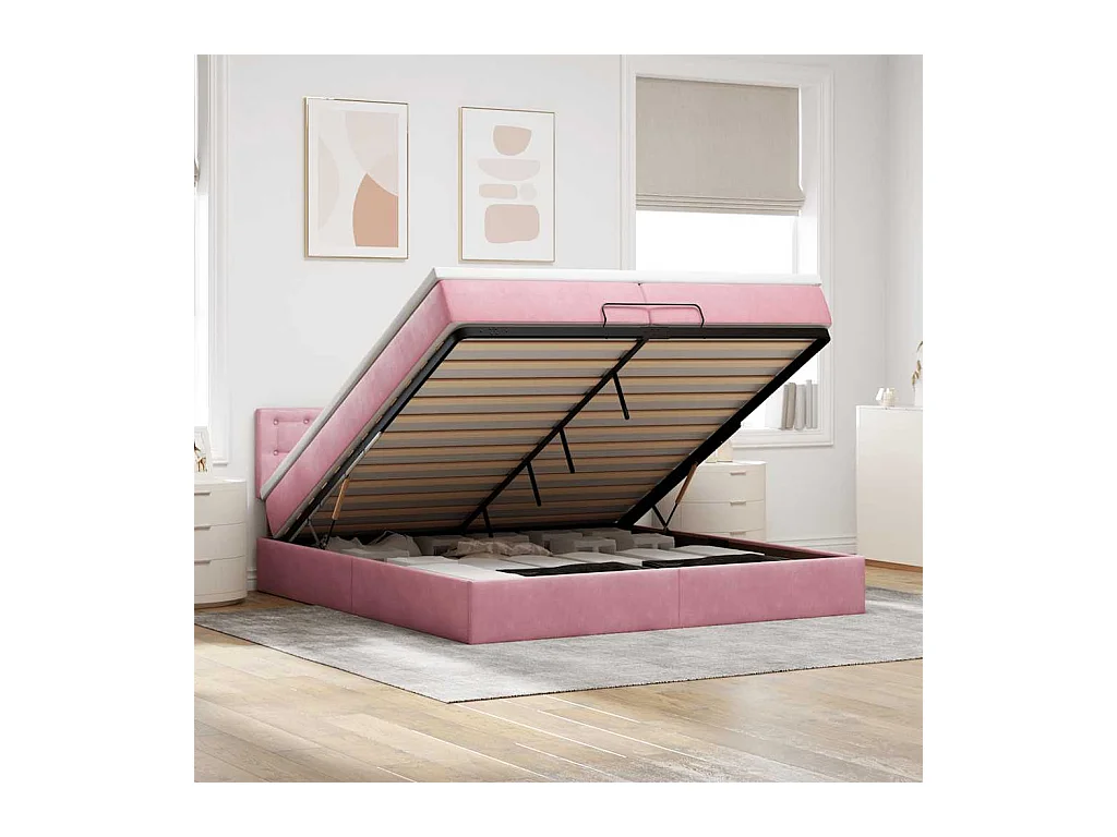 Ottoman bed met matras 200x200 cm fluweel roze