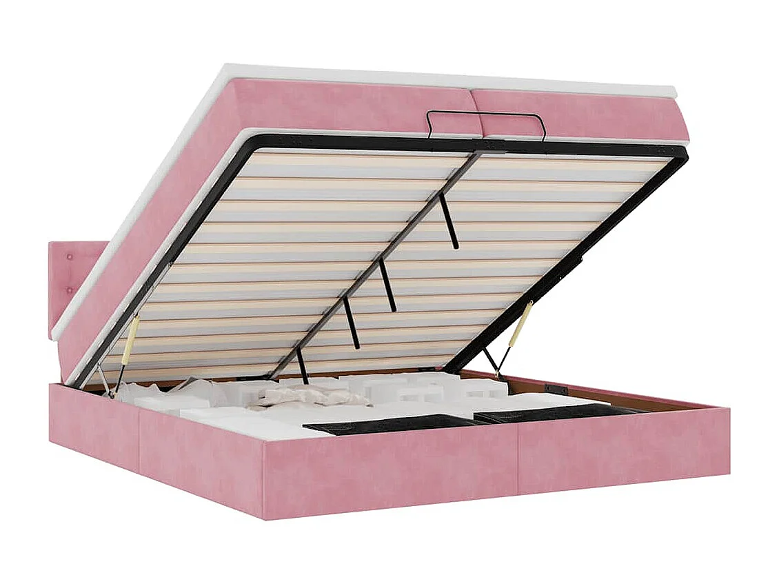 Estrutura de cama otomana com colchão 200x200 cm veludo rosa
