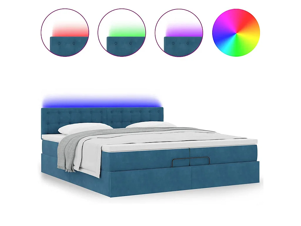 Cama otomana con colchones y luces LED azul oscuro 200x200 cm