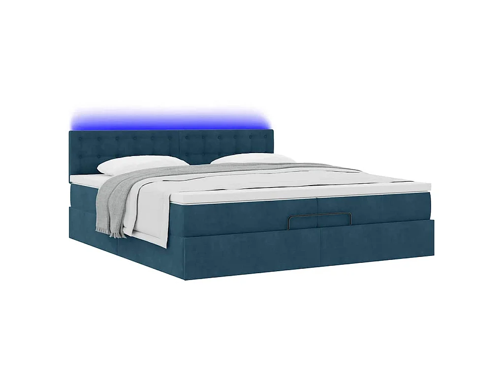 Cama otomana con colchones y luces LED azul oscuro 200x200 cm