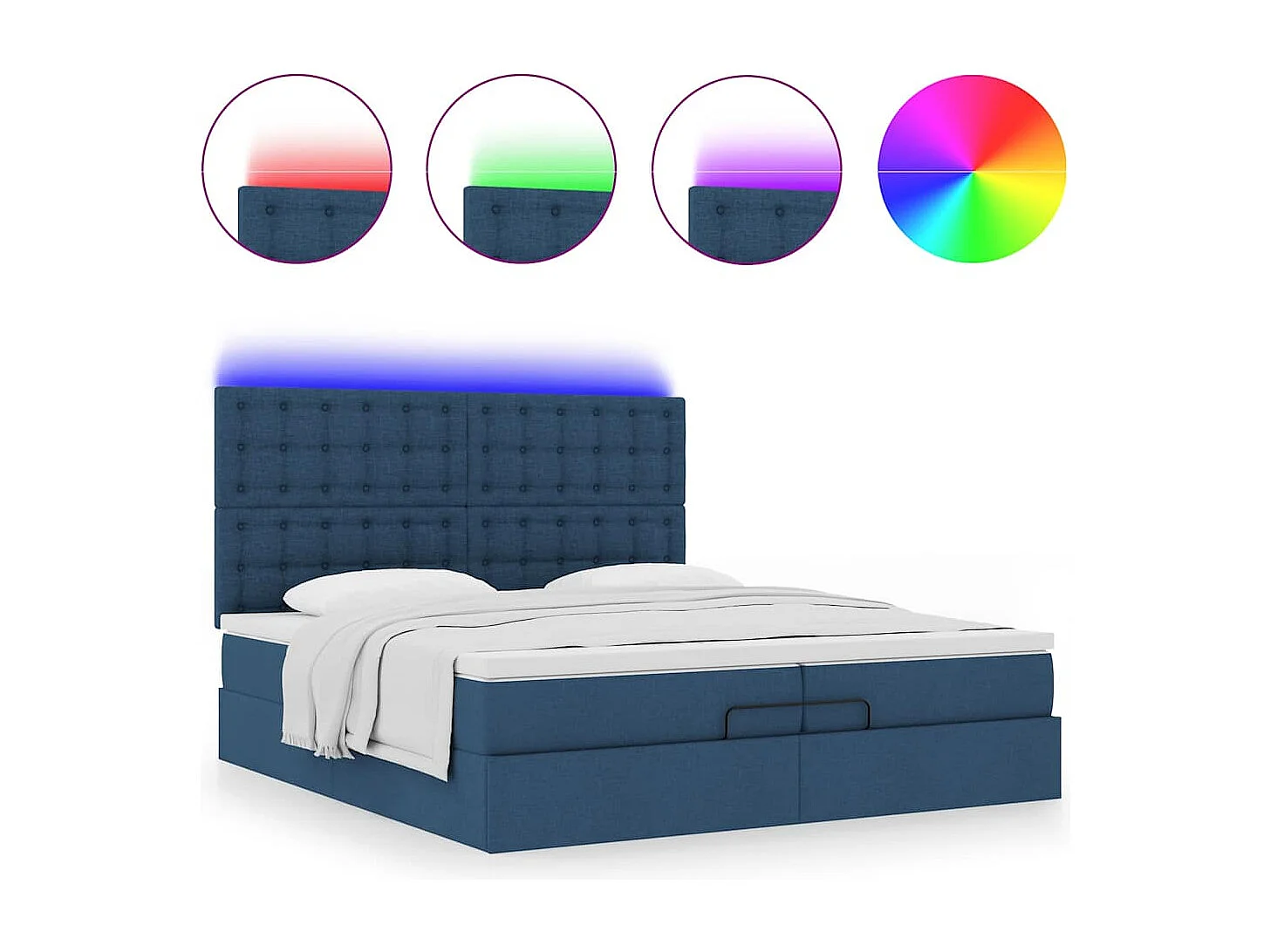 Ottoman bed met matrassen en LED's 200x200cm stof blauw