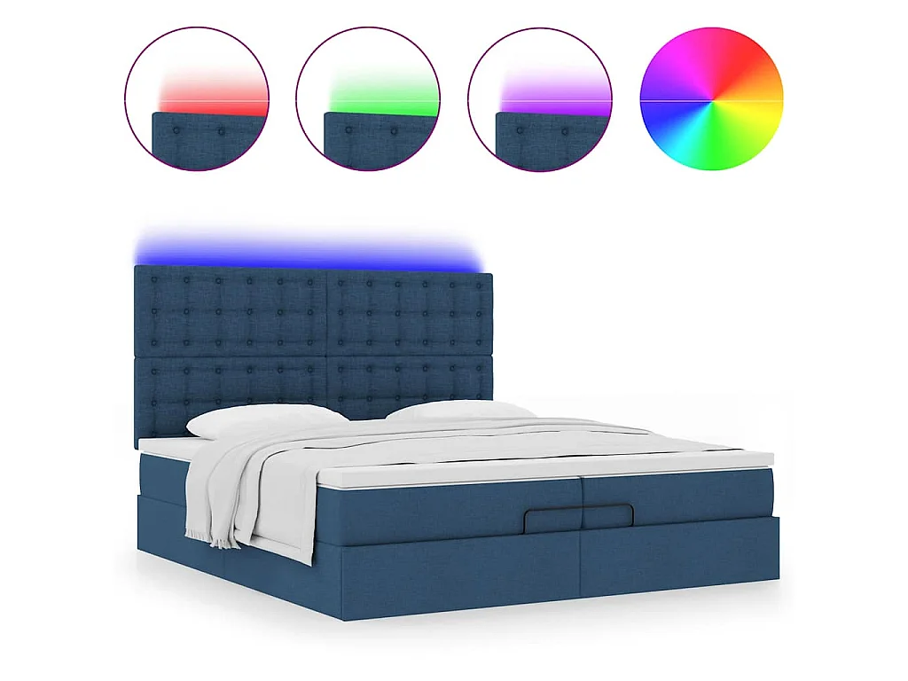 Struttura Letto Pouf con Materassi Blu 200x200 cm in Tessuto
