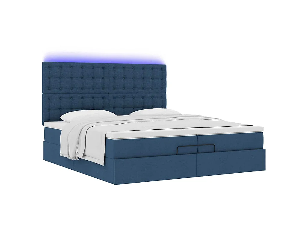 Struttura Letto Pouf con Materassi Blu 200x200 cm in Tessuto