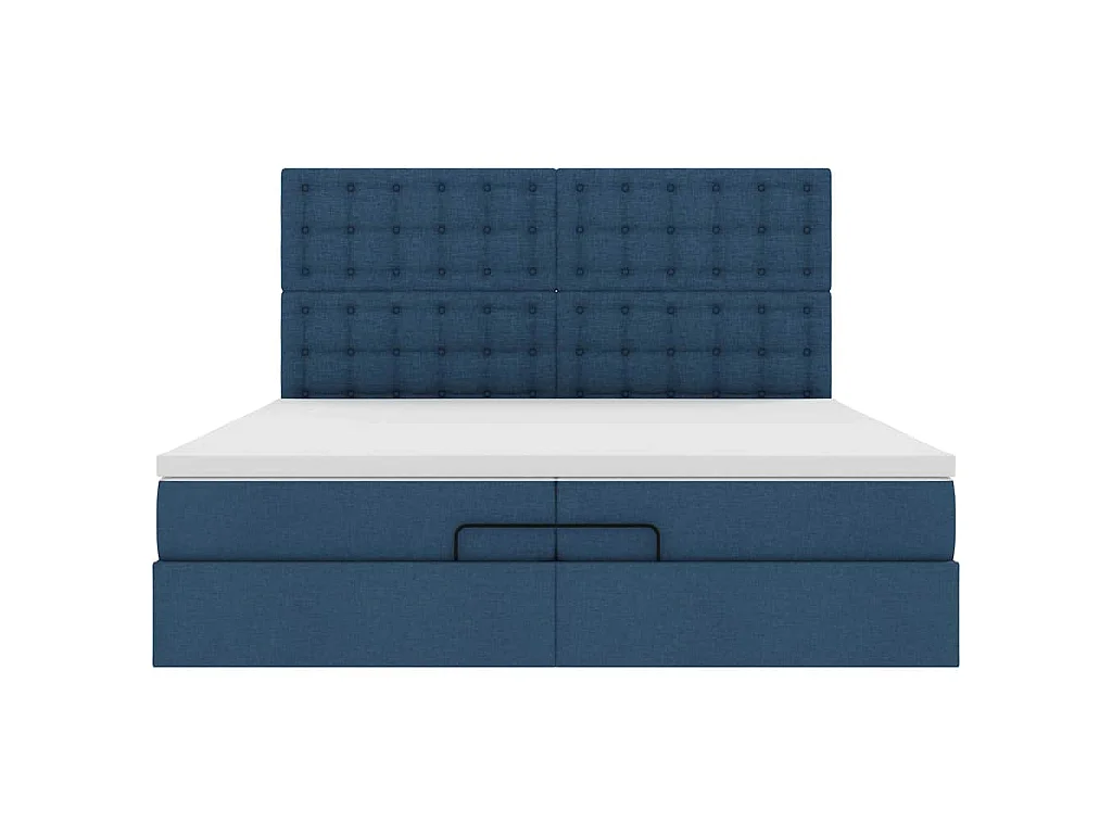 Struttura Letto Pouf con Materassi Blu 200x200 cm in Tessuto