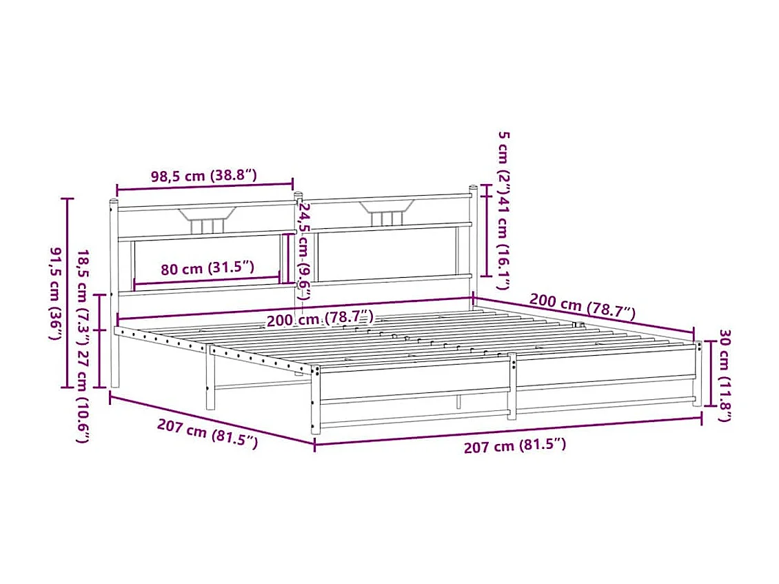 Metallbett ohne Matratze Sonoma-Eiche 200x200 cm