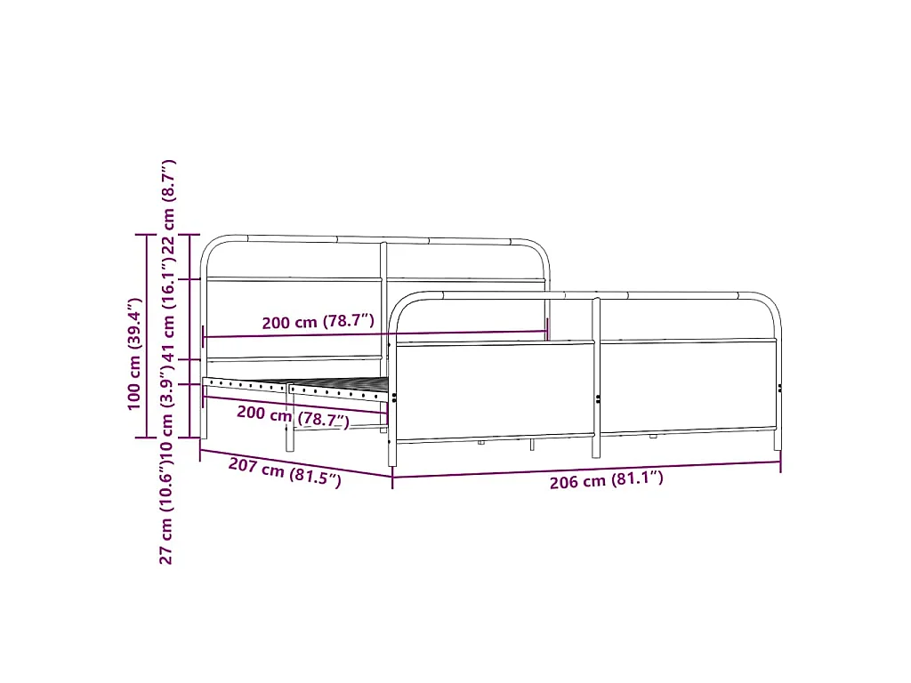 Cadre de lit en métal sans matelas chêne sonoma 200x200 cm