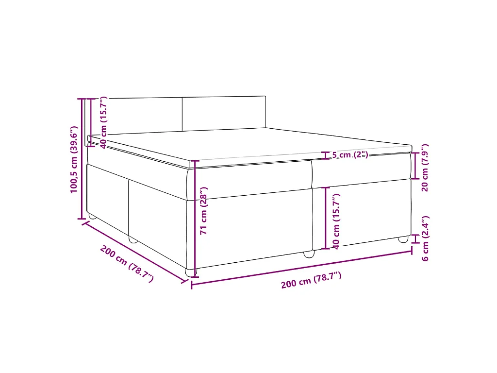 Cama box spring con colchón tela marrón oscuro 200x200 cm