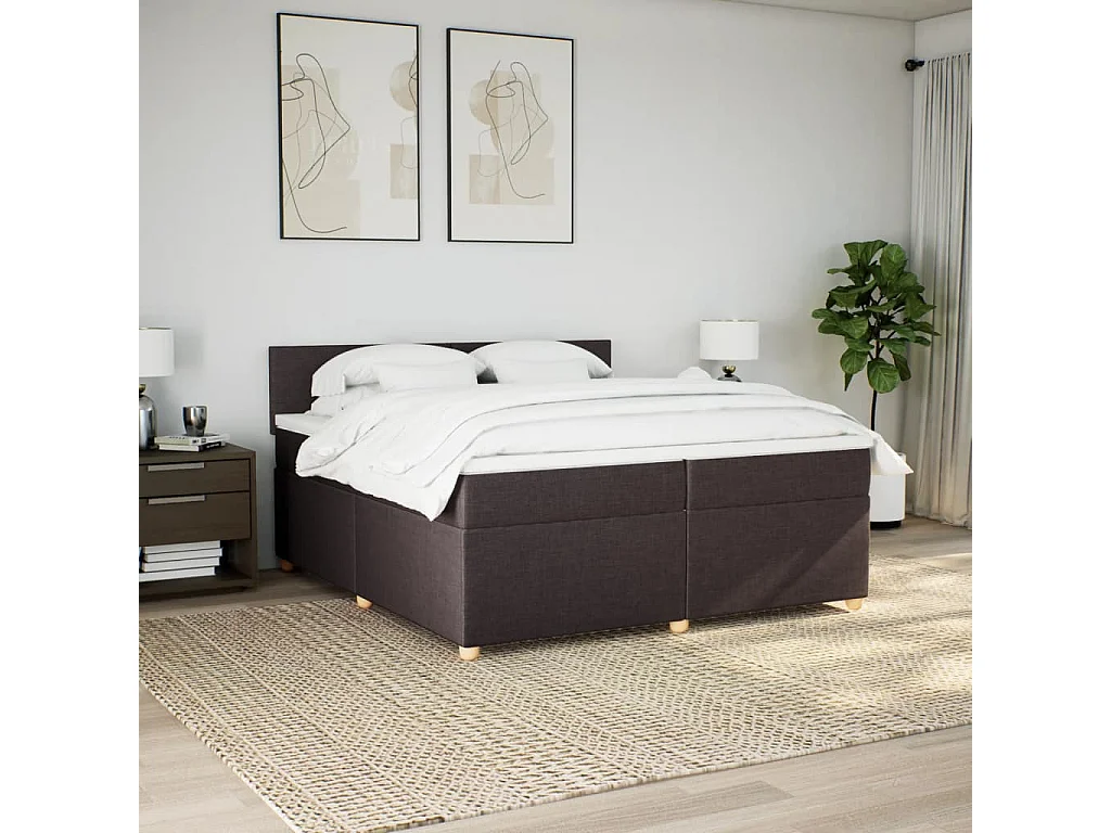 Cama box spring con colchón tela marrón oscuro 200x200 cm