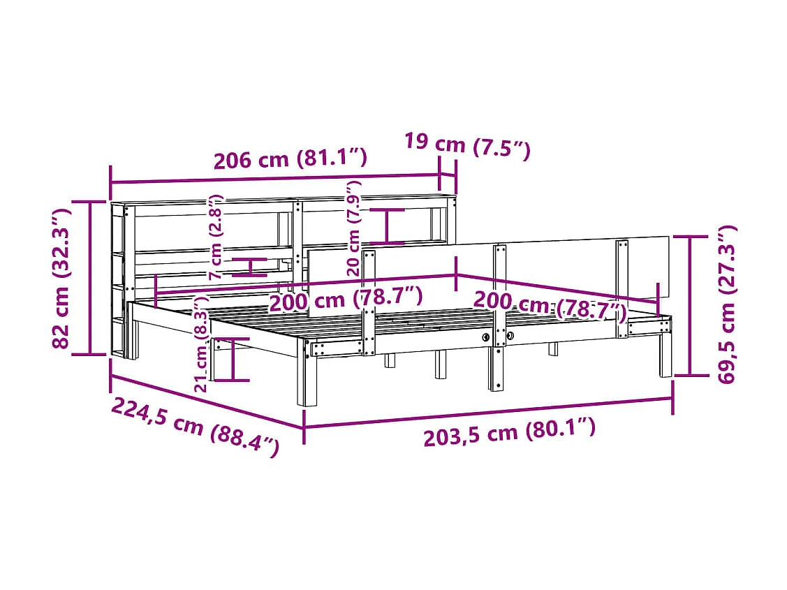 Bedframe met hoofdeinde zonder matras 200x200 cm wit