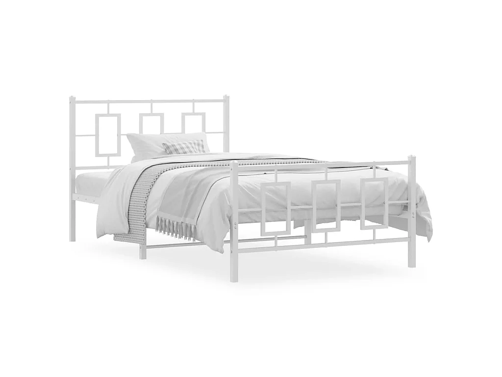 Cadre de lit métal sans matelas et pied de lit blanc 107x203 cm