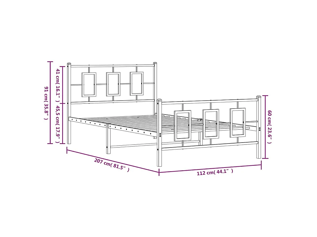Cadre de lit métal sans matelas et pied de lit blanc 107x203 cm