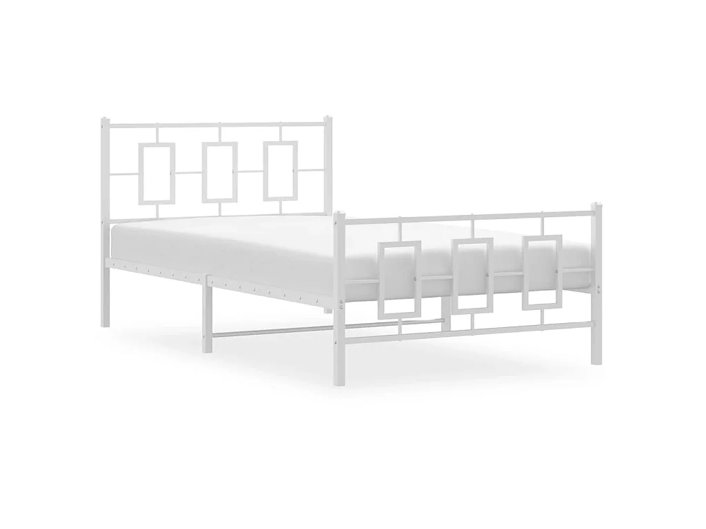 Cadre de lit métal sans matelas et pied de lit blanc 107x203 cm