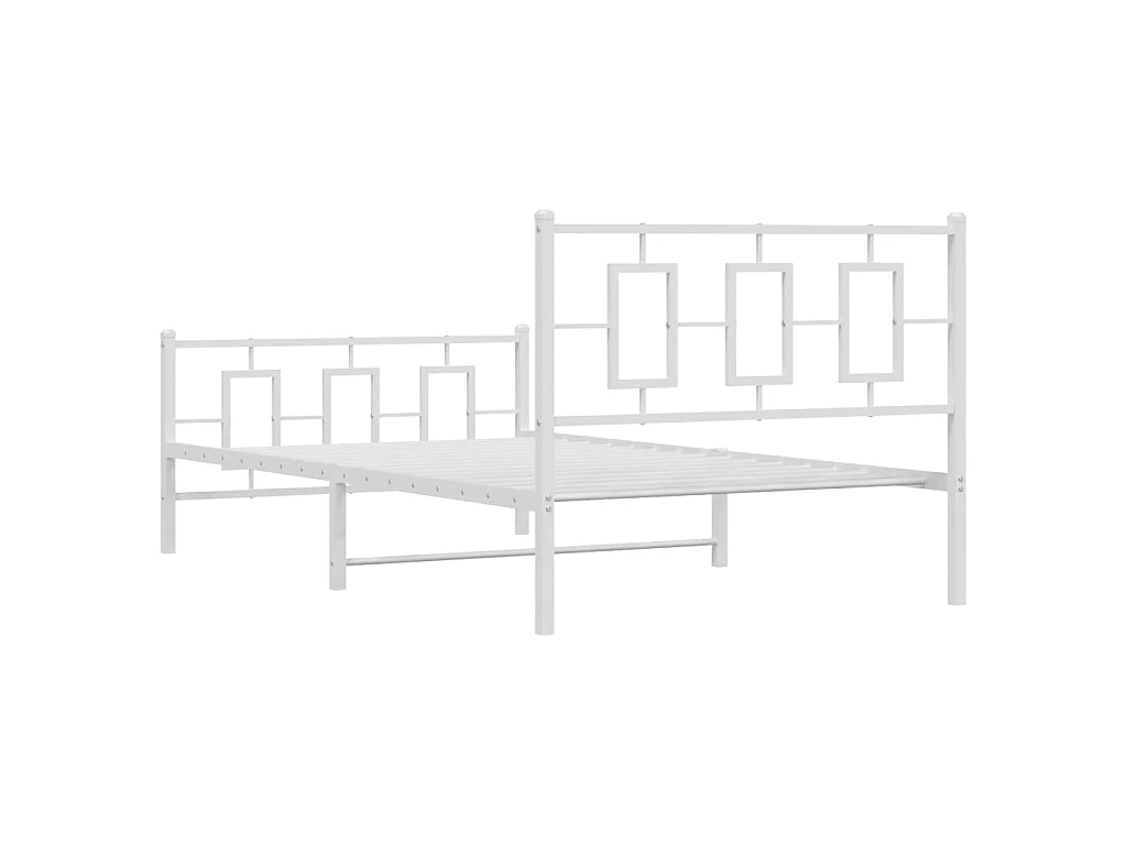 Cadre de lit métal sans matelas et pied de lit blanc 107x203 cm