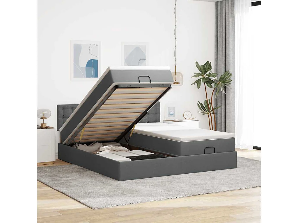 Ottoman bed met matrassen 200x200cm stof donkergrijs