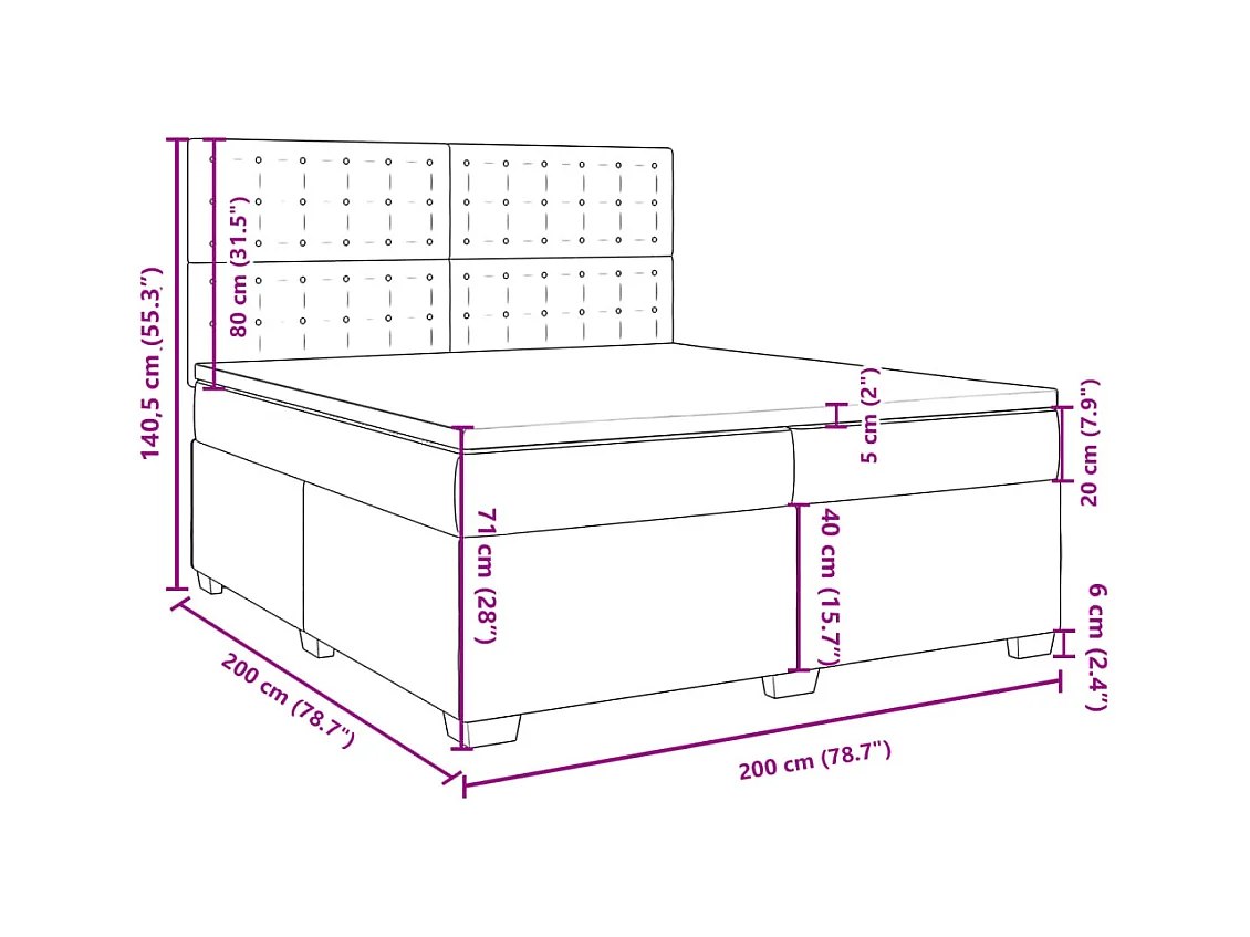 Boxspringbett mit Matratze Dunkelgrau 200x200 cm Stoff