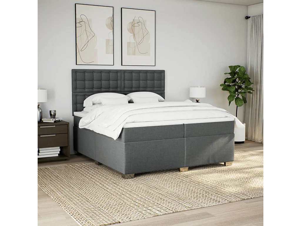 Sommier à lattes de lit avec matelas Gris foncé 200x200cm Tissu