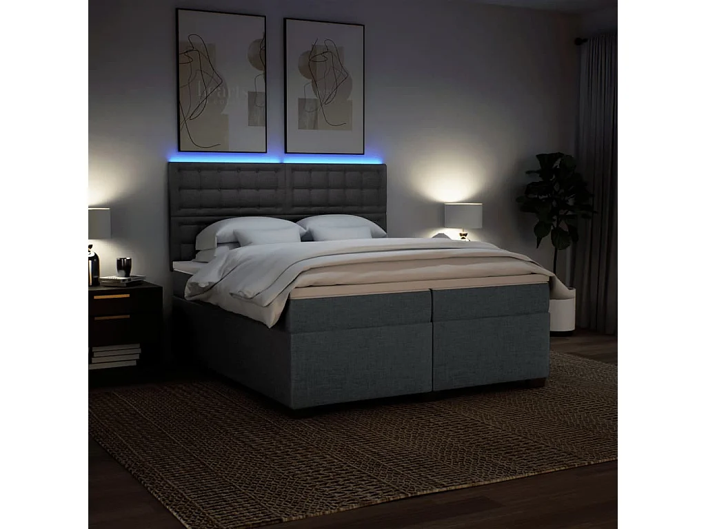 Cama box spring con colchón tela gris oscuro 200x200 cm