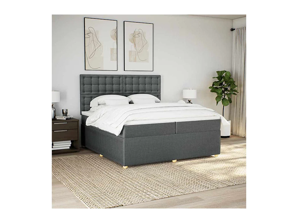 Sommier à lattes de lit avec matelas Gris foncé 200x200cm Tissu