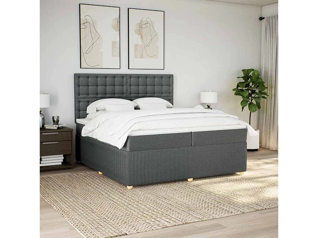 Giroletto a Molle con Materasso Grigio Scuro 200x200 cm Tessuto