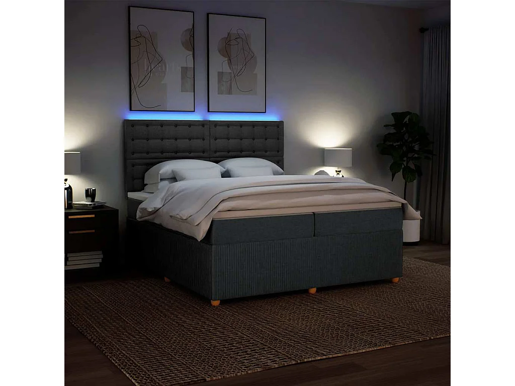 Giroletto a Molle con Materasso Grigio Scuro 200x200 cm Tessuto