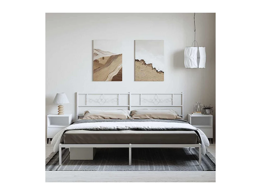 Bedframe met hoofdbord metaal wit 193x203 cm