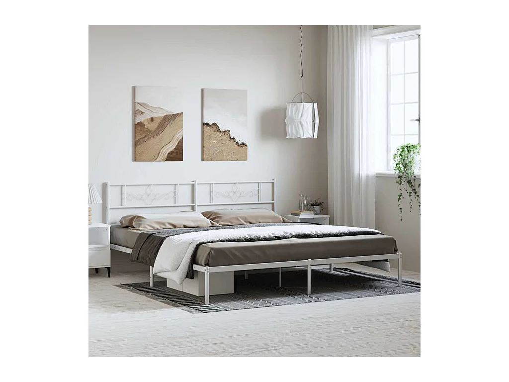Cadre de lit métal sans matelas et tête de lit blanc 193x203 cm