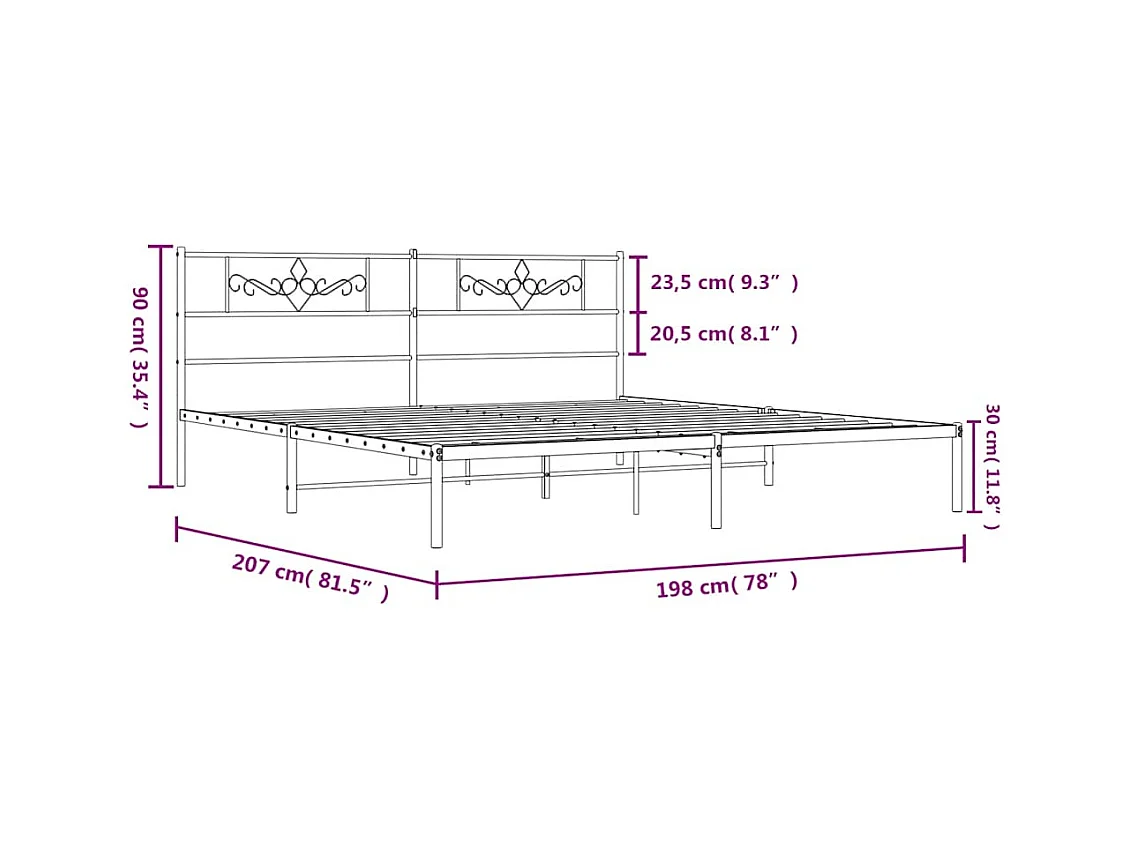Cadre de lit métal sans matelas et tête de lit blanc 193x203 cm