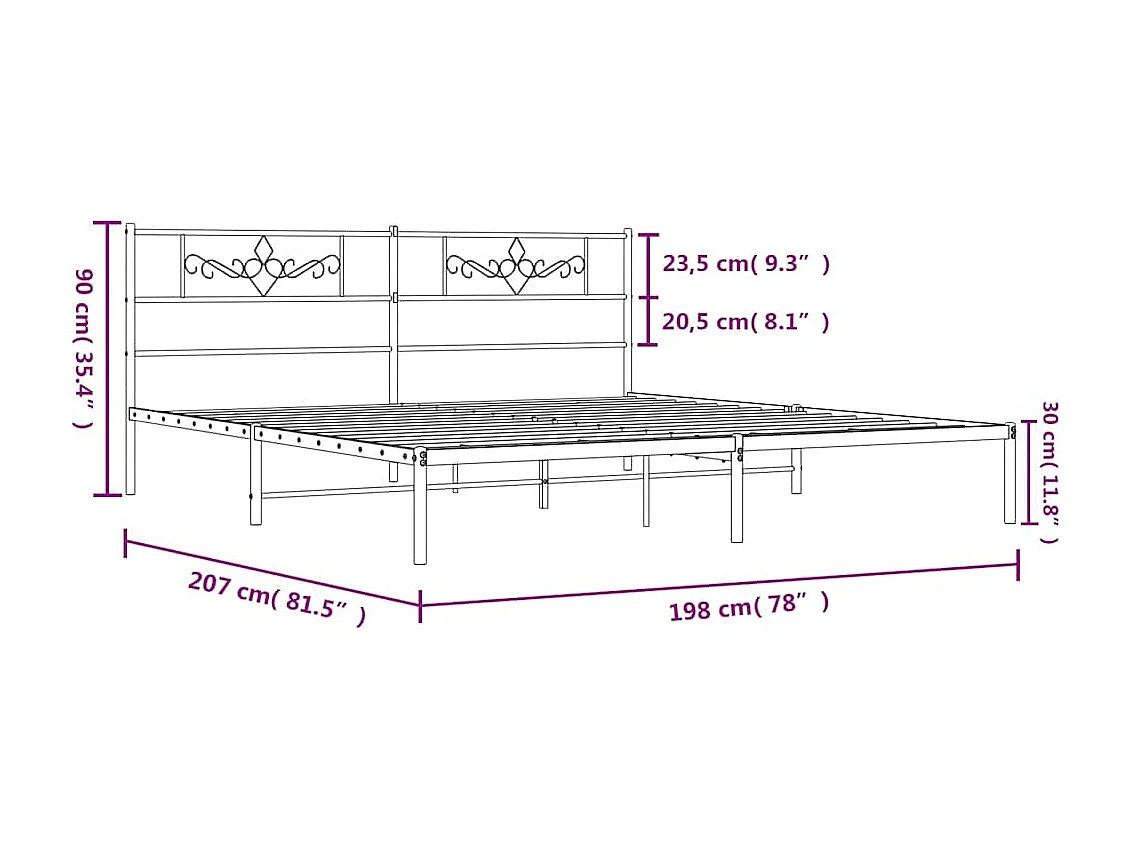 Cadre de lit métal sans matelas et tête de lit blanc 193x203 cm