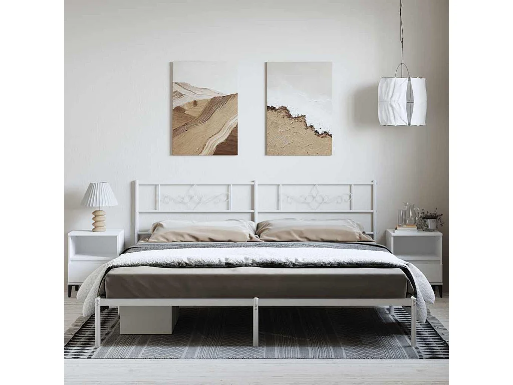Cadre de lit métal sans matelas et tête de lit blanc 193x203 cm