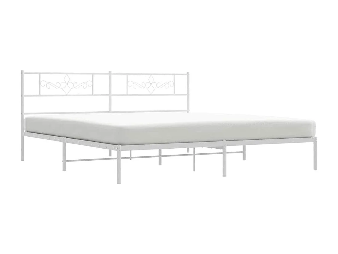 Cadre de lit métal sans matelas et tête de lit blanc 193x203 cm