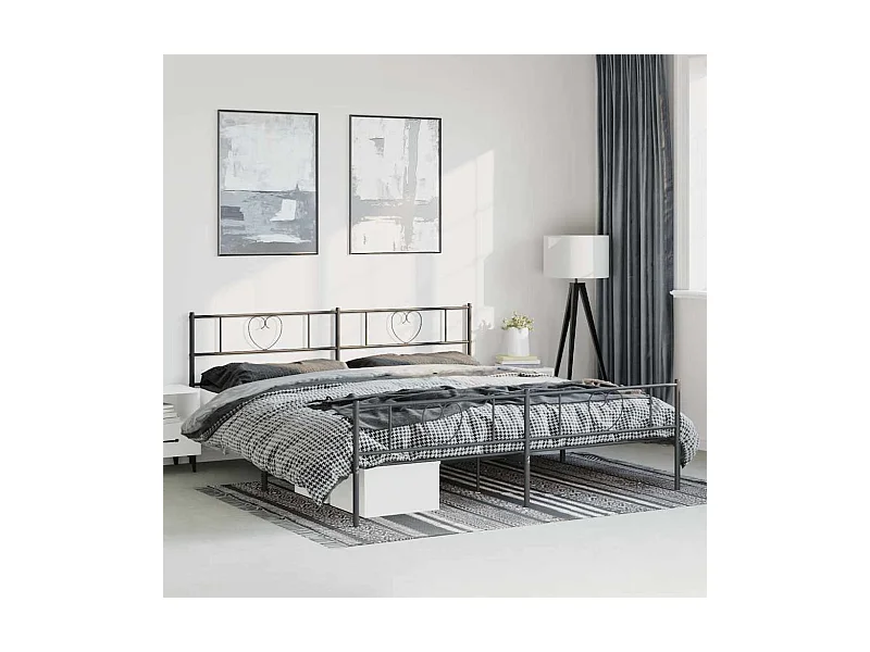 Cadre de lit métal sans matelas avec pied de lit noir 193x203cm