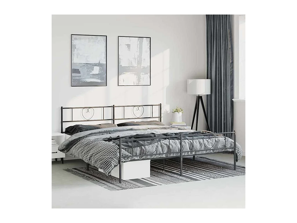 Cadre de lit métal sans matelas avec pied de lit noir 193x203cm