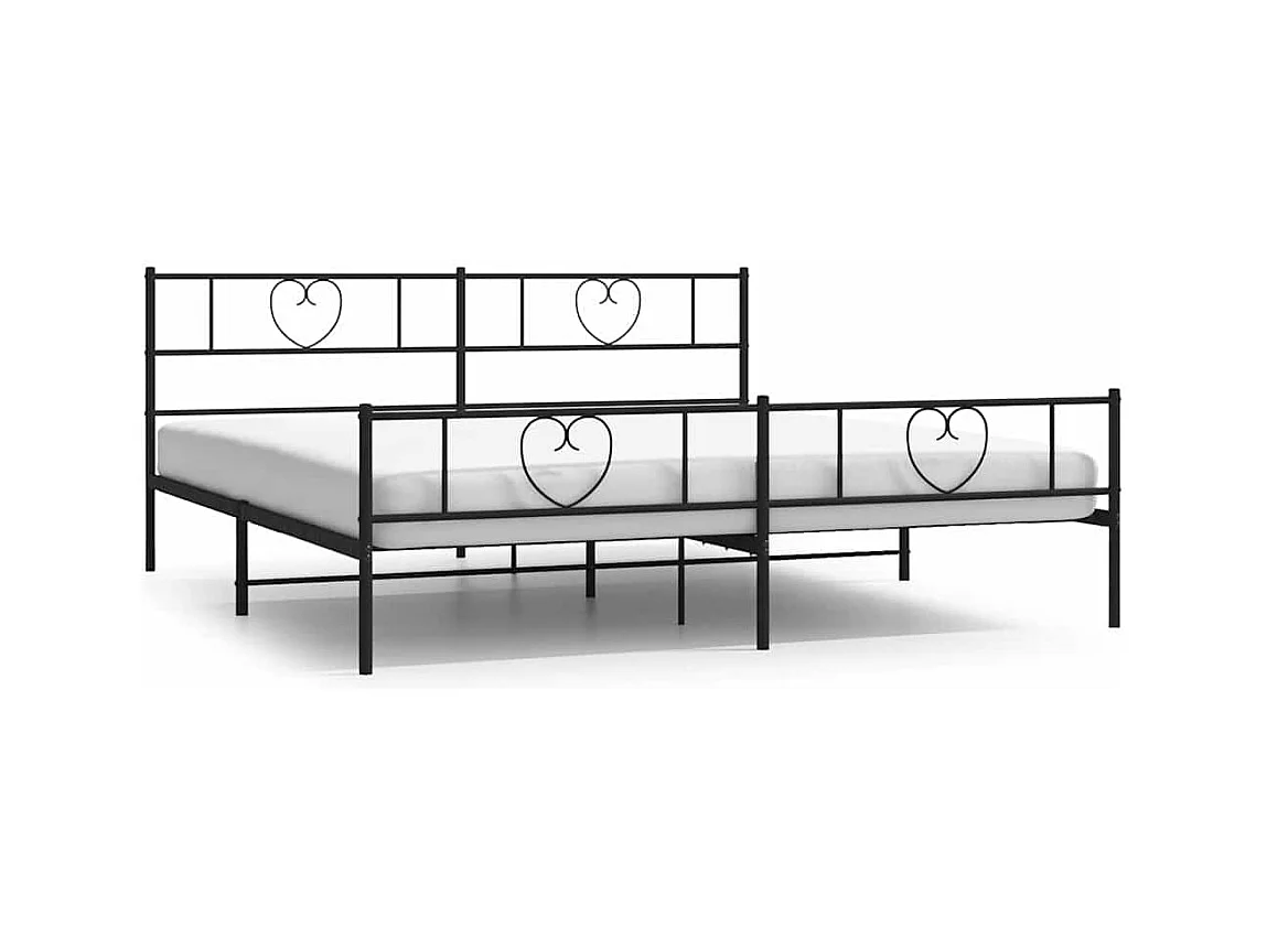 Cadre de lit métal sans matelas avec pied de lit noir 193x203cm