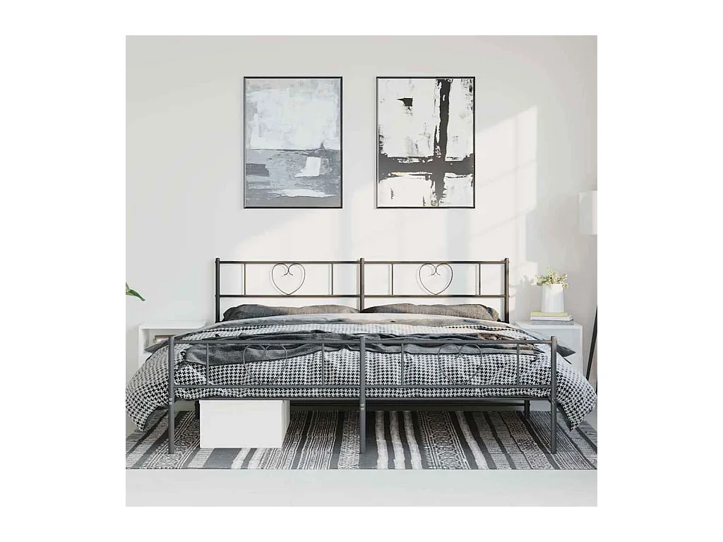 Cadre de lit métal sans matelas avec pied de lit noir 193x203cm