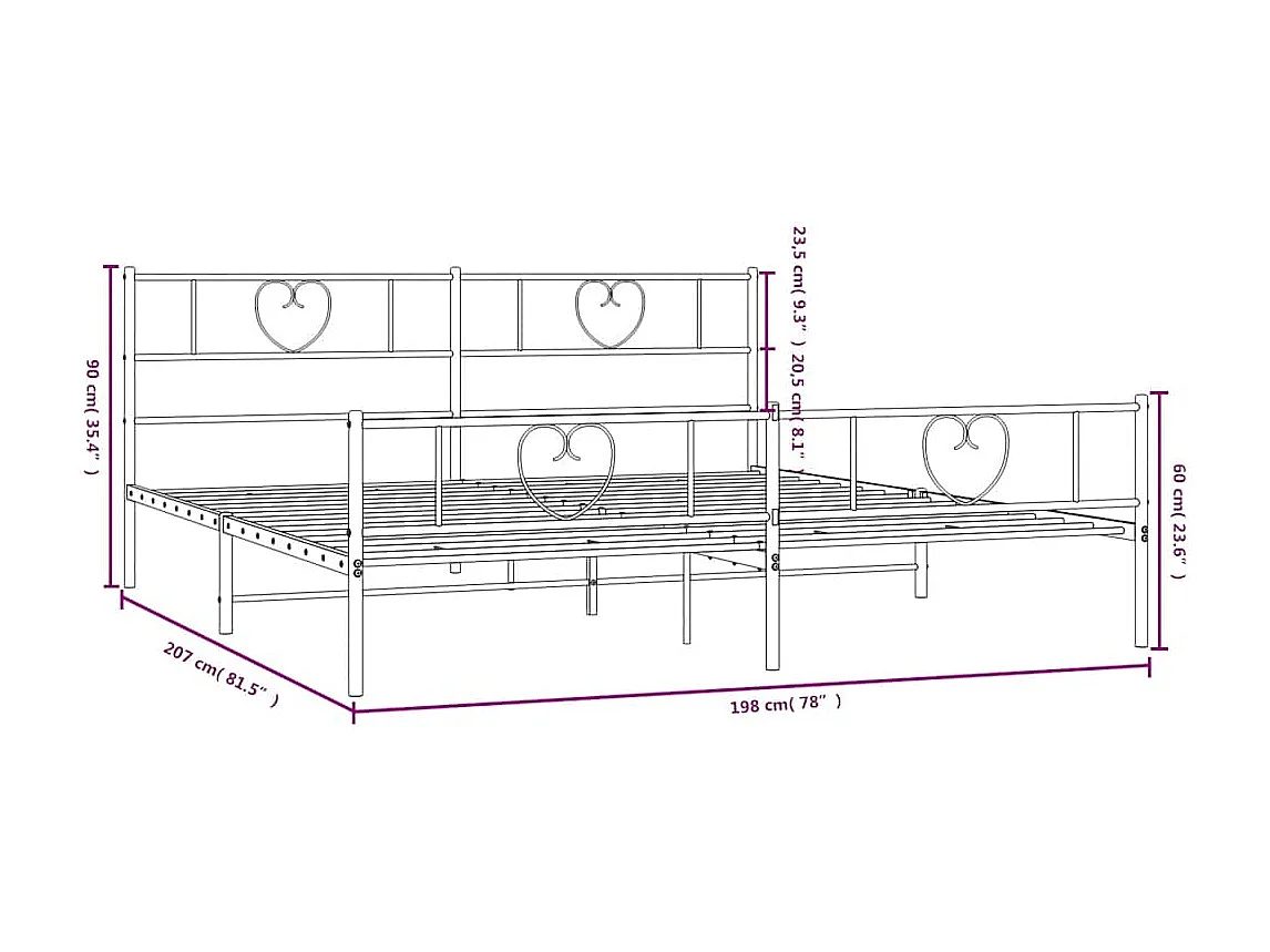 Estructura cama sin colchón con estribo metal negro 193x203 cm