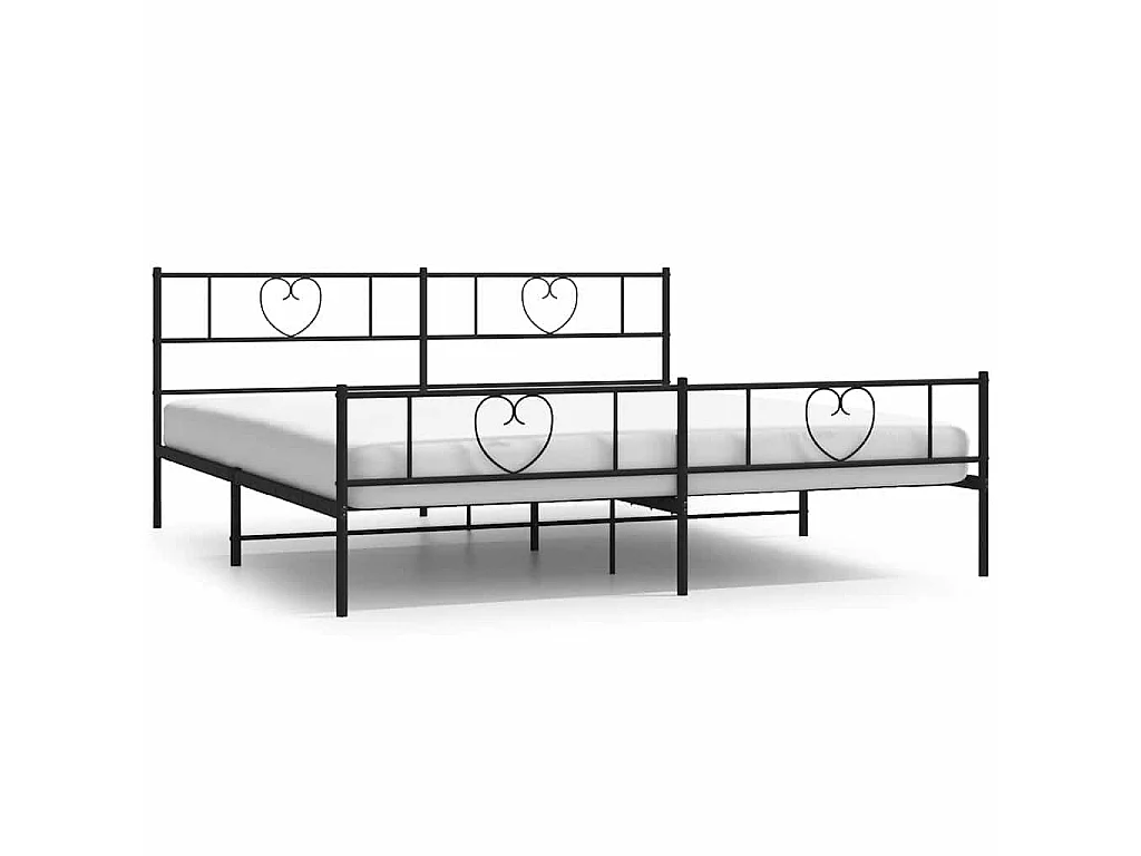 Cadre de lit métal sans matelas avec pied de lit noir 193x203cm